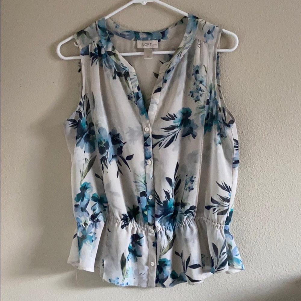 LOFT Sleeveless Blue Floral Peplum Blouse
